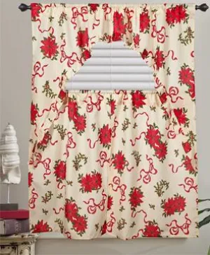 Euro Seasonal Poinsettia Kitchen Curtain Set