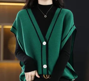 Fashion Single-Breasted Color Matching Sleeveless Sweater