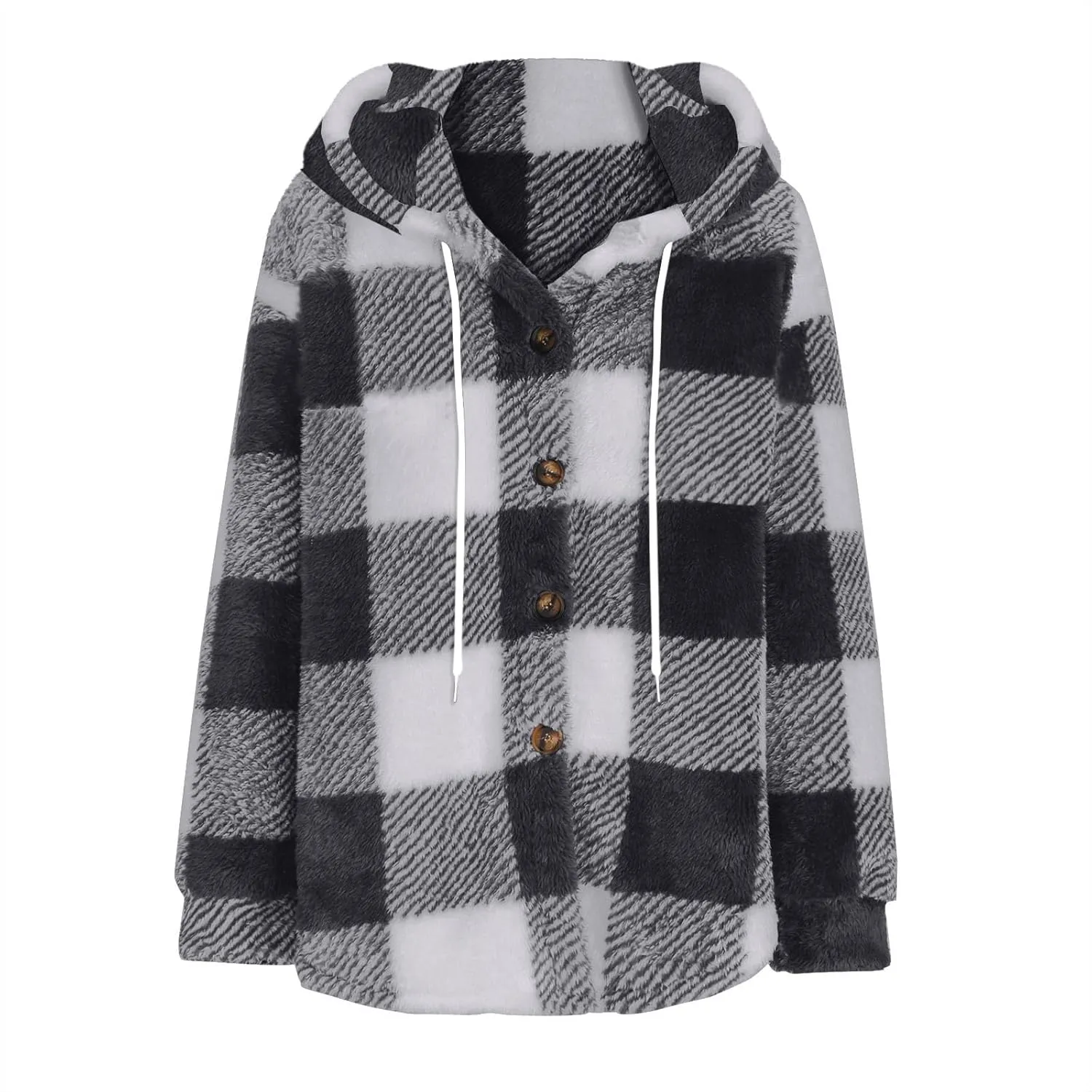 Hvyesh Teddy Bear Flannel Jacket Women Winter Clothes Hoodies, Oversized Fuzzy Fleece Sherpa Shacket Jackets for Women