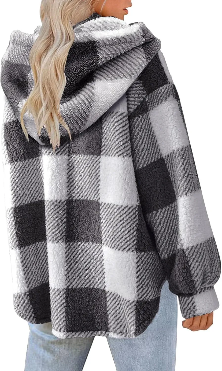 Hvyesh Teddy Bear Flannel Jacket Women Winter Clothes Hoodies, Oversized Fuzzy Fleece Sherpa Shacket Jackets for Women