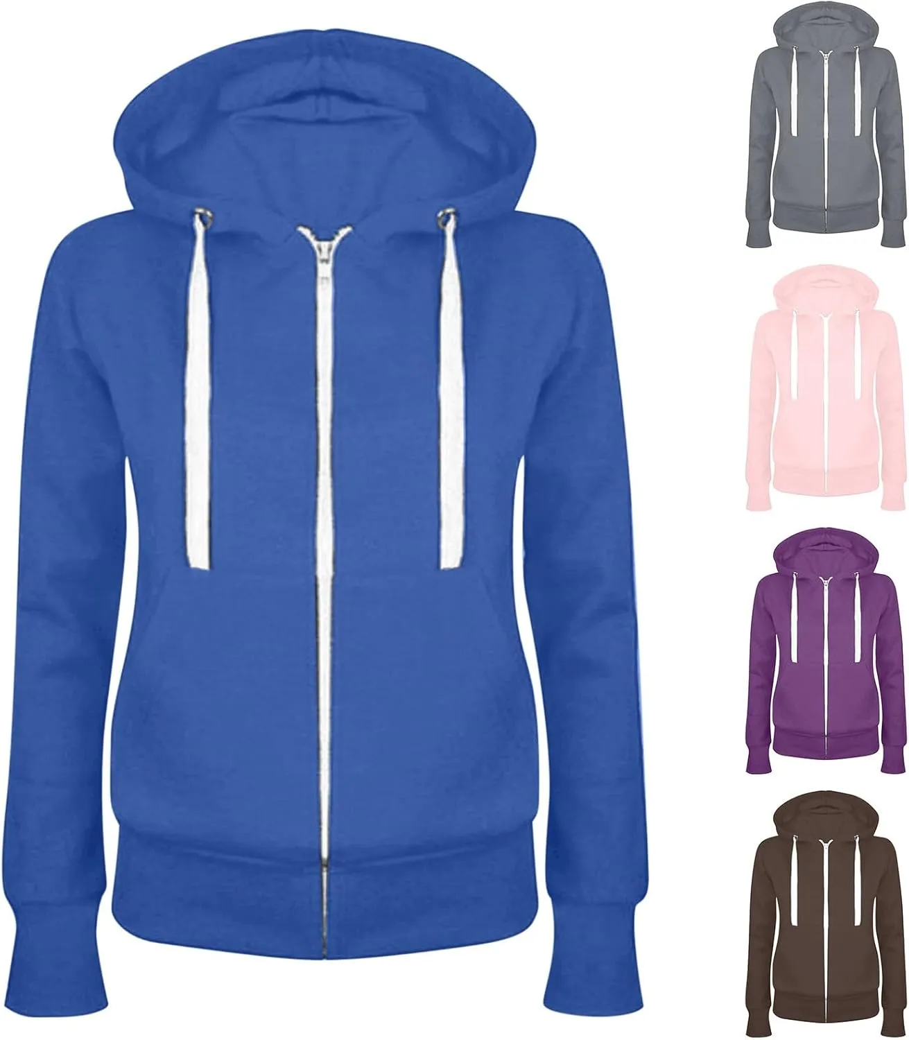 Women's Oversized Zip Up Hoodie Lightweight Thin Long Sleeve Hooded Sweatshirt with Pockets Solid Drawstring Coats
